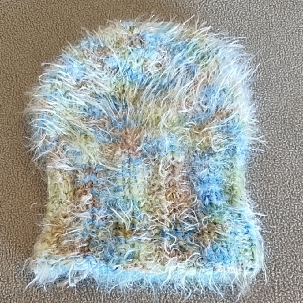 VTG 90s Eyelash Knit Fuzzy Beanie Boho Colorful Winter Hat Blue Green Brown - Picture 2 of 6